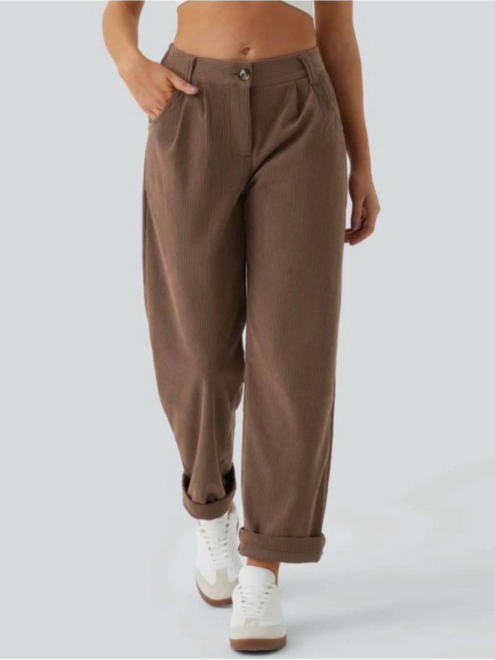 HALARA Brown Womens High-Rise Relaxed Trousers MEDIUM - Picture 3 of 12